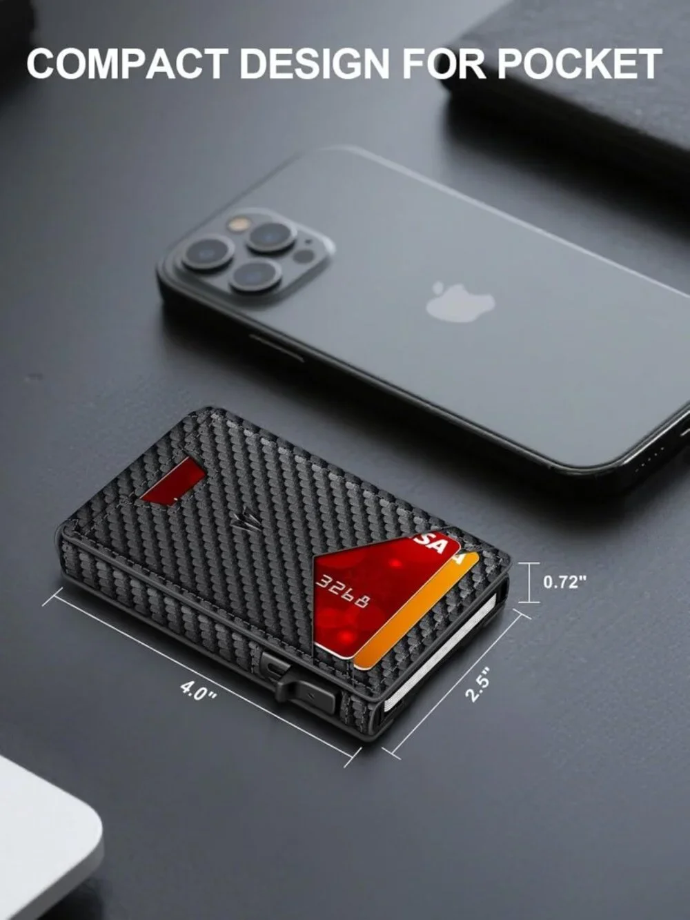 Slim Minimalist Wallet for Men, RFID Blocking, Money Clip & ID Window, Front